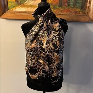 The Met Elegant Black and Brown Butterfly Silk Scarf EUC